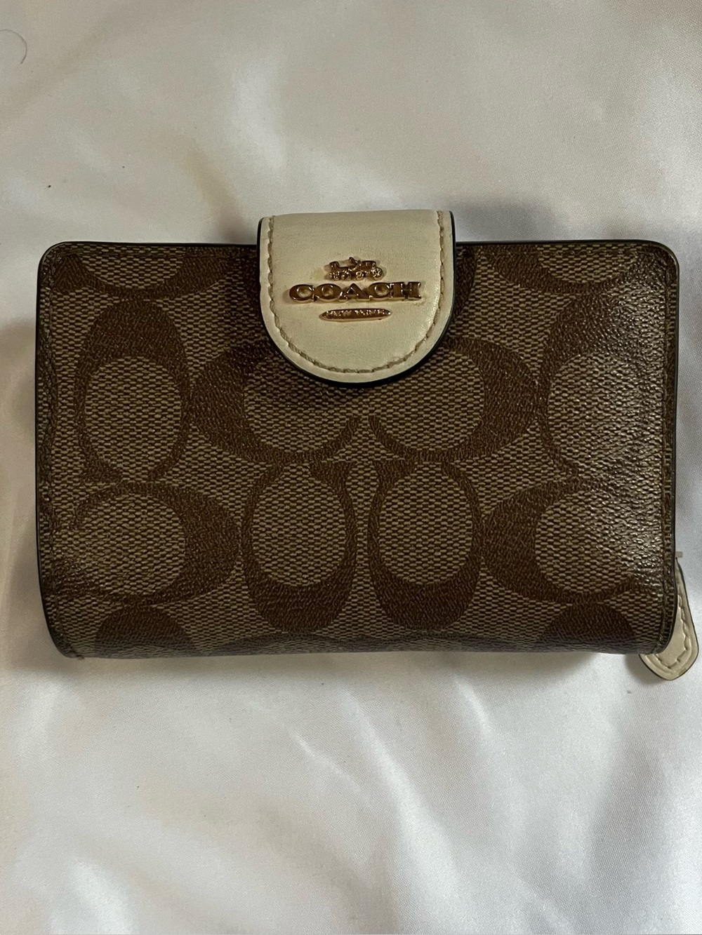 Coach Brown & Tan Medium Corner Zip Wallet